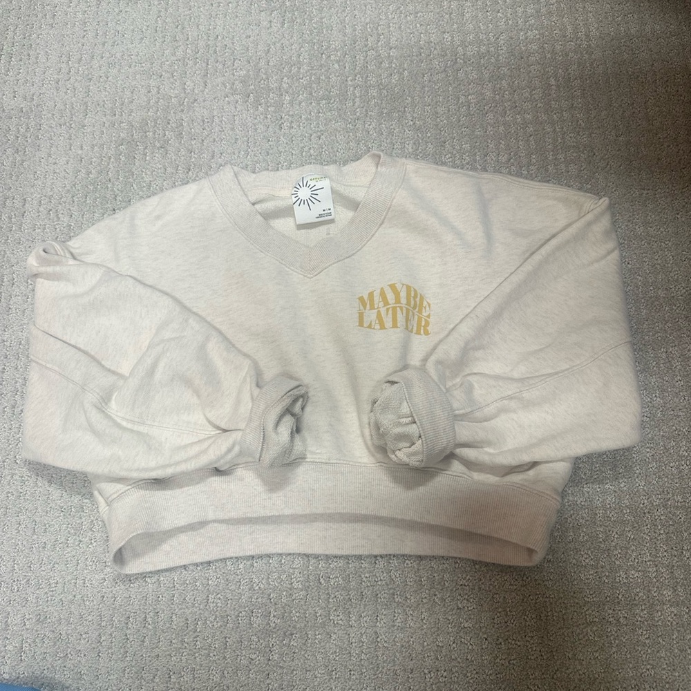 aerie Cream Cropped Sweatshirt with Subtle Yellow Logo